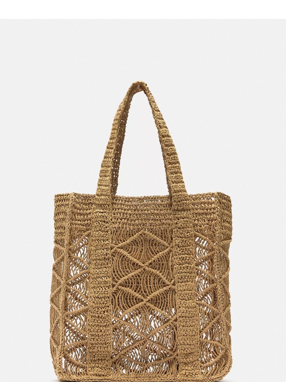 Zara Neutral Woven Straw Tote Bag - Natural Tan